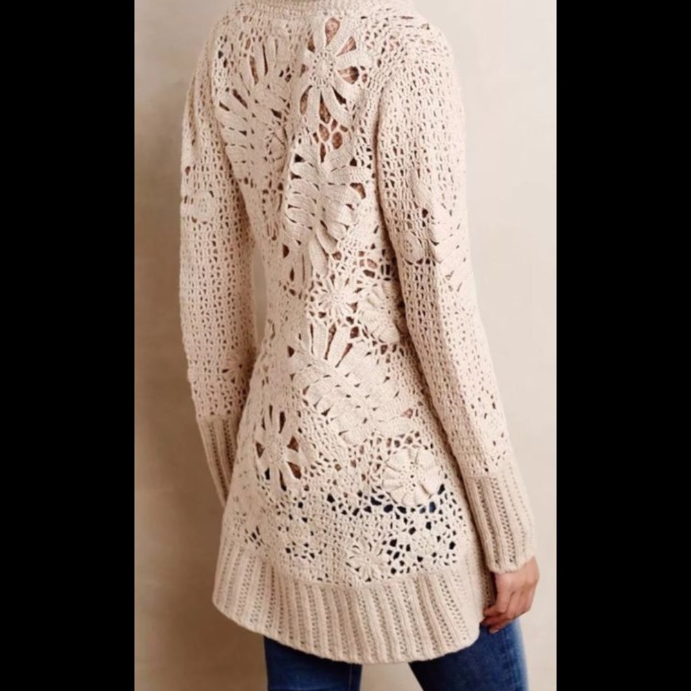 Anthropologie “Angel of the North” crochet sweater